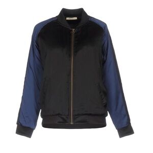 Ragdoll Black and Navy Silk Bomber Jacket Size Small